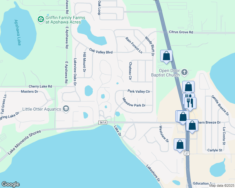 map of restaurants, bars, coffee shops, grocery stores, and more near 903 Park Valley Circle in Minneola