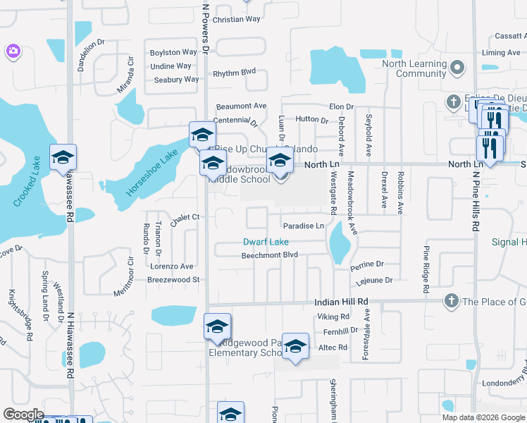 map of restaurants, bars, coffee shops, grocery stores, and more near 6216 Oakcrest Circle in Orlando