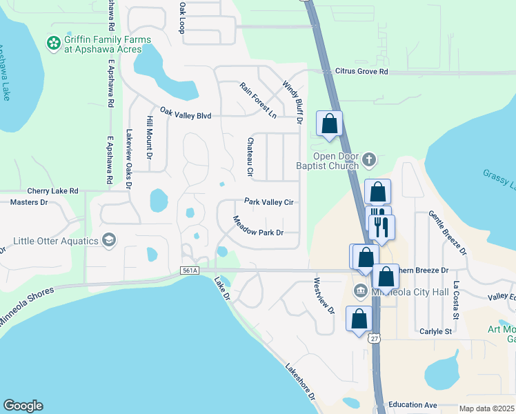 map of restaurants, bars, coffee shops, grocery stores, and more near 856 Park Valley Circle in Minneola