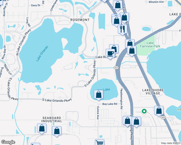 map of restaurants, bars, coffee shops, grocery stores, and more near 3717 South Lake Orlando Parkway in Orlando