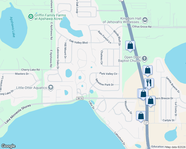 map of restaurants, bars, coffee shops, grocery stores, and more near 900 Park Valley Circle in Clermont