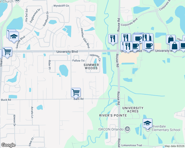 map of restaurants, bars, coffee shops, grocery stores, and more near 3310 Spotted Fawn Drive in Orlando