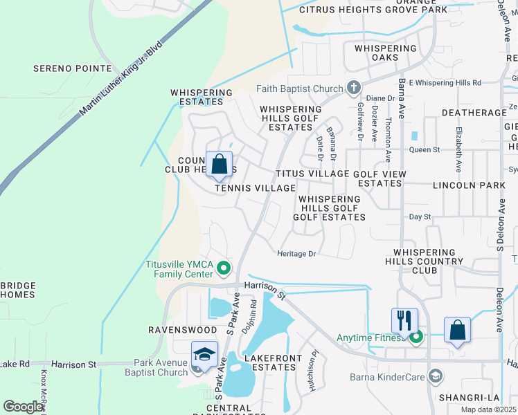 map of restaurants, bars, coffee shops, grocery stores, and more near 1746 South Park Avenue in Titusville