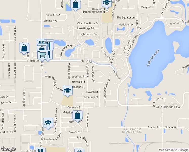 map of restaurants, bars, coffee shops, grocery stores, and more near 4658 Rose of Tara Way in Orlando