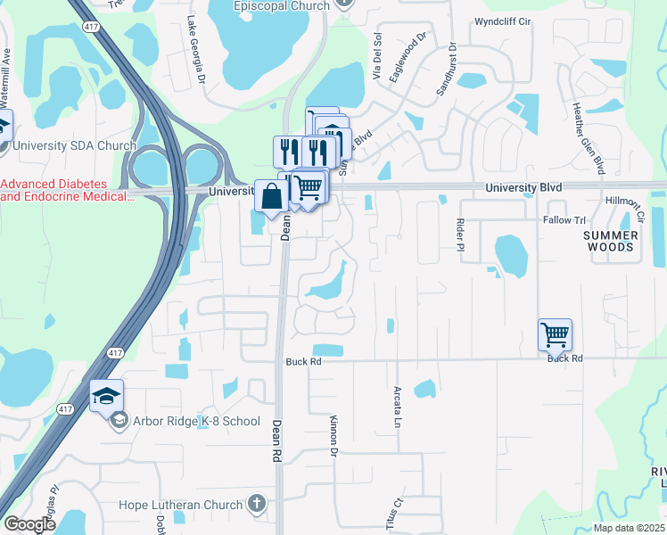 map of restaurants, bars, coffee shops, grocery stores, and more near 3367 Mission Bay Boulevard in Orlando