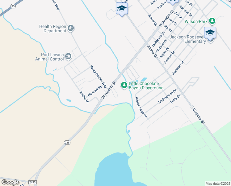 map of restaurants, bars, coffee shops, grocery stores, and more near 2510 West Austin Street in Port Lavaca