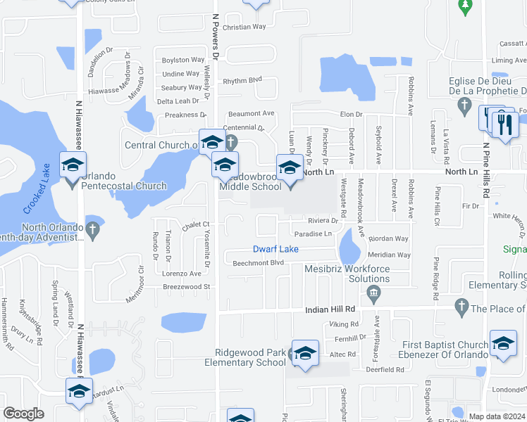 map of restaurants, bars, coffee shops, grocery stores, and more near 6216 Oakcrest Circle in Orlando