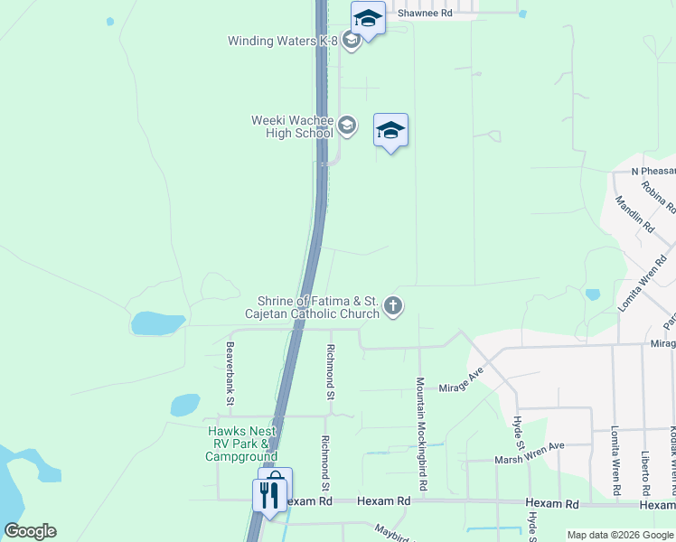 map of restaurants, bars, coffee shops, grocery stores, and more near Commercial Way in Brooksville