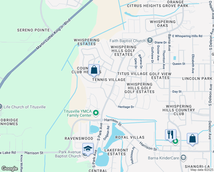 map of restaurants, bars, coffee shops, grocery stores, and more near 1780 South Park Avenue in Titusville