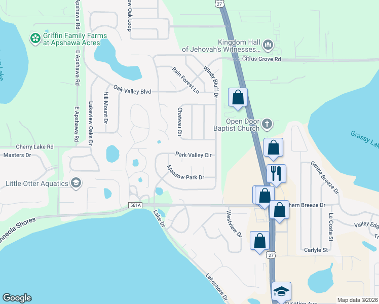 map of restaurants, bars, coffee shops, grocery stores, and more near 849 Park Valley Circle in Minneola