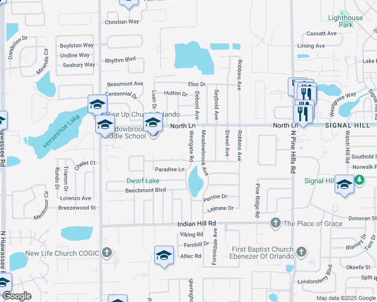 map of restaurants, bars, coffee shops, grocery stores, and more near 4114 Westgate Road in Orlando