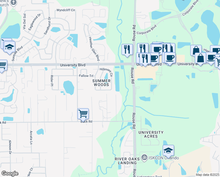 map of restaurants, bars, coffee shops, grocery stores, and more near 3359 Hillmont Circle in Orlando