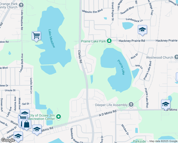 map of restaurants, bars, coffee shops, grocery stores, and more near 1624 Fallmonte Court in Ocoee