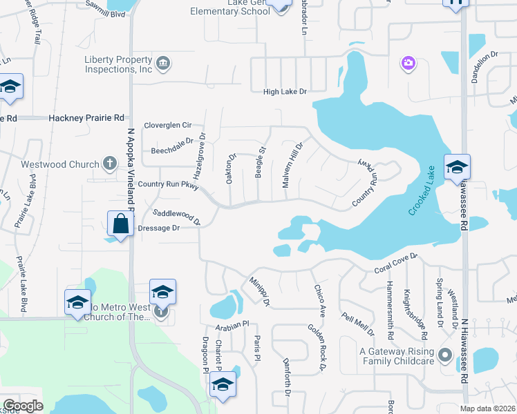 map of restaurants, bars, coffee shops, grocery stores, and more near 7806 Country Run Parkway in Orlando
