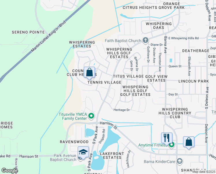 map of restaurants, bars, coffee shops, grocery stores, and more near 1746 South Park Avenue in Titusville