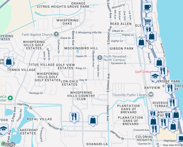 map of restaurants, bars, coffee shops, grocery stores, and more near 1730 Elizabeth Avenue in Titusville