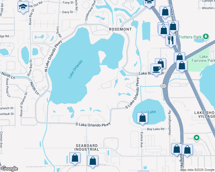 map of restaurants, bars, coffee shops, grocery stores, and more near 3871 Villa Rose Lane in Orlando