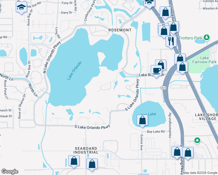 map of restaurants, bars, coffee shops, grocery stores, and more near 3871 Villa Rose Lane in Orlando