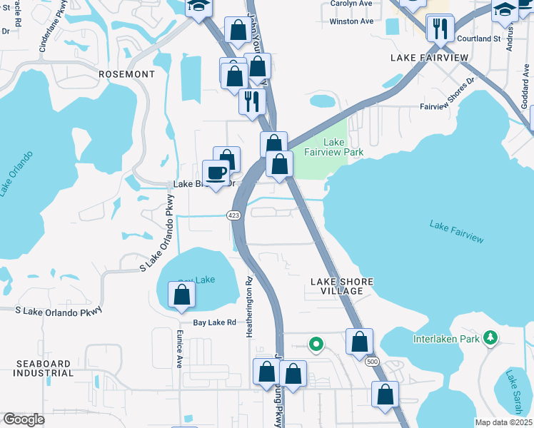 map of restaurants, bars, coffee shops, grocery stores, and more near 4448 Orange Blossom Trail in Orlando