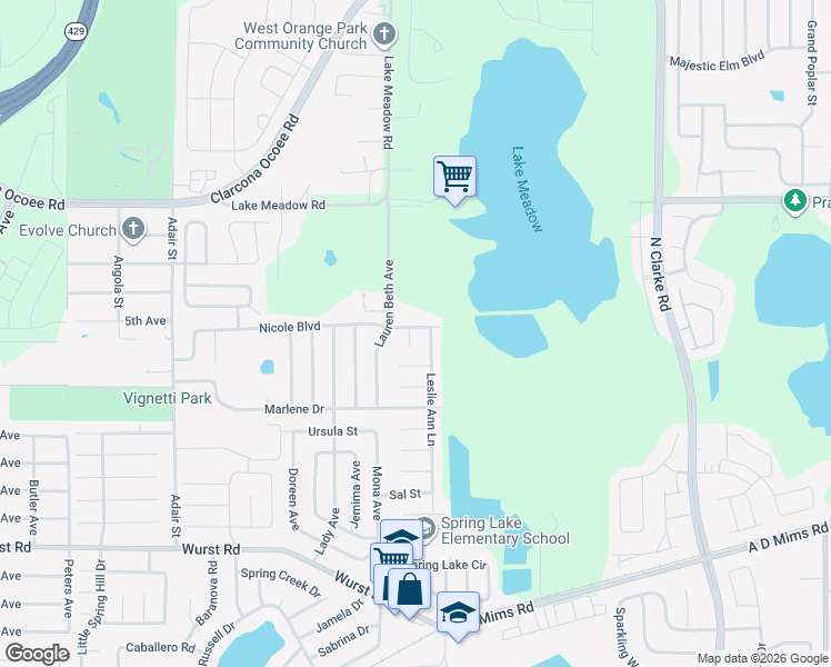 map of restaurants, bars, coffee shops, grocery stores, and more near 2007 Joan Lee Lane in Ocoee
