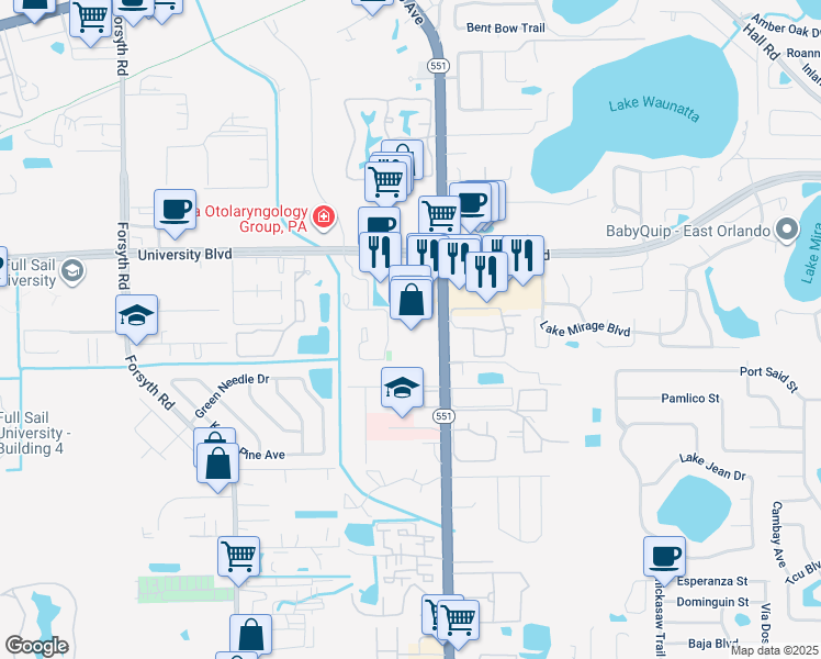 map of restaurants, bars, coffee shops, grocery stores, and more near 3770 North Goldenrod Road in Winter Park
