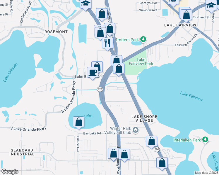 map of restaurants, bars, coffee shops, grocery stores, and more near 2982-3018 Backiel Drive in Orlando
