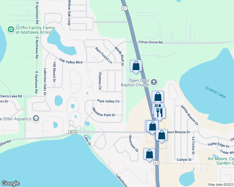 map of restaurants, bars, coffee shops, grocery stores, and more near 1004 Chateau Circle in Minneola
