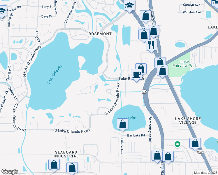 map of restaurants, bars, coffee shops, grocery stores, and more near 3705 South Lake Orlando Parkway in Orlando