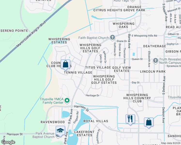 map of restaurants, bars, coffee shops, grocery stores, and more near 1662 Figtree Drive in Titusville