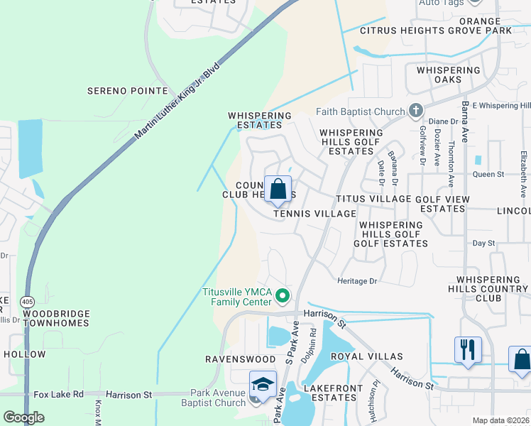 map of restaurants, bars, coffee shops, grocery stores, and more near 2770 Pine Ridge Drive in Titusville