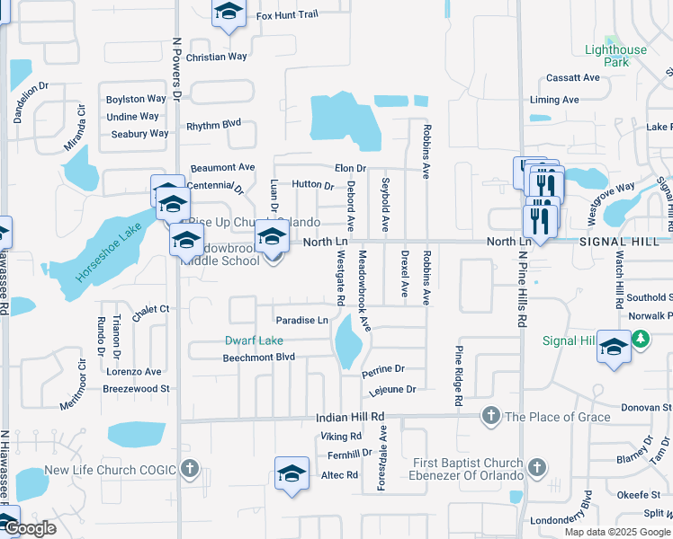 map of restaurants, bars, coffee shops, grocery stores, and more near 4114 Westgate Road in Orlando