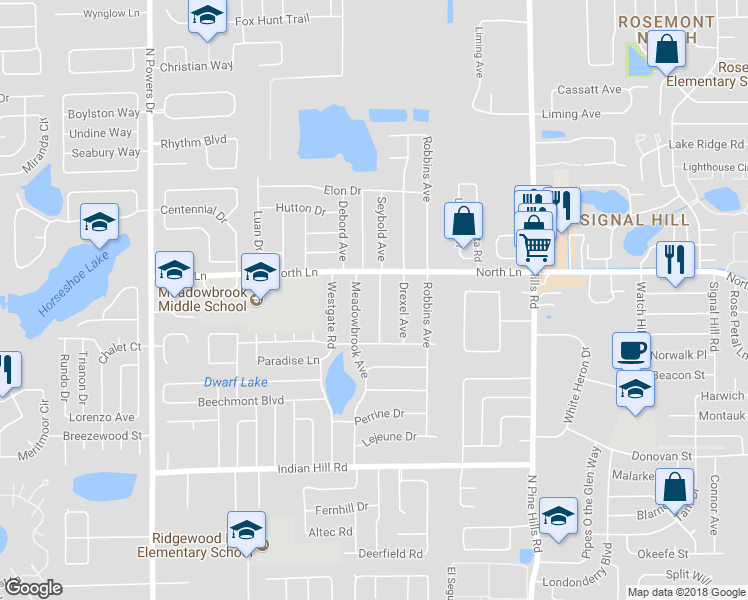map of restaurants, bars, coffee shops, grocery stores, and more near 4315 Meadowbrook Avenue in Orlando
