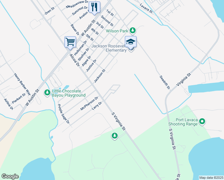 map of restaurants, bars, coffee shops, grocery stores, and more near 1200 Alcoa Drive in Port Lavaca