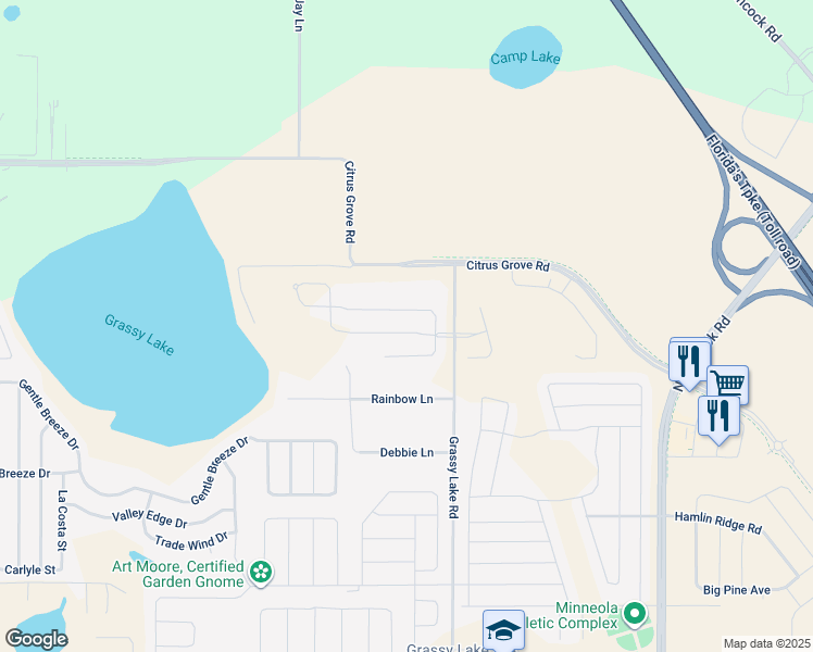 map of restaurants, bars, coffee shops, grocery stores, and more near 3428 Grassy Lake View Avenue in Minneola