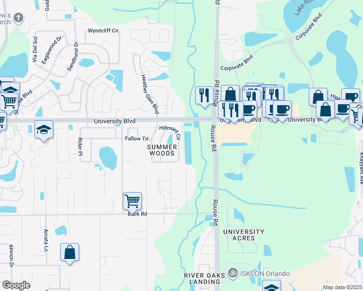 map of restaurants, bars, coffee shops, grocery stores, and more near 3402 Hillmont Circle in Orlando