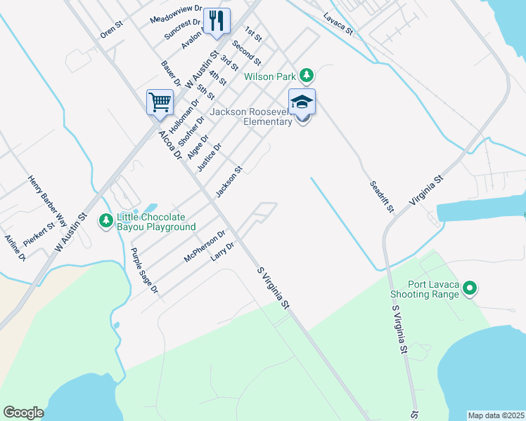 map of restaurants, bars, coffee shops, grocery stores, and more near 1200 Alcoa Drive in Port Lavaca