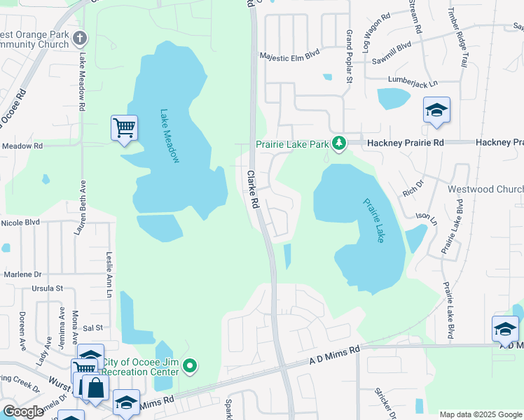 map of restaurants, bars, coffee shops, grocery stores, and more near 1760 Fritwell Court in Ocoee