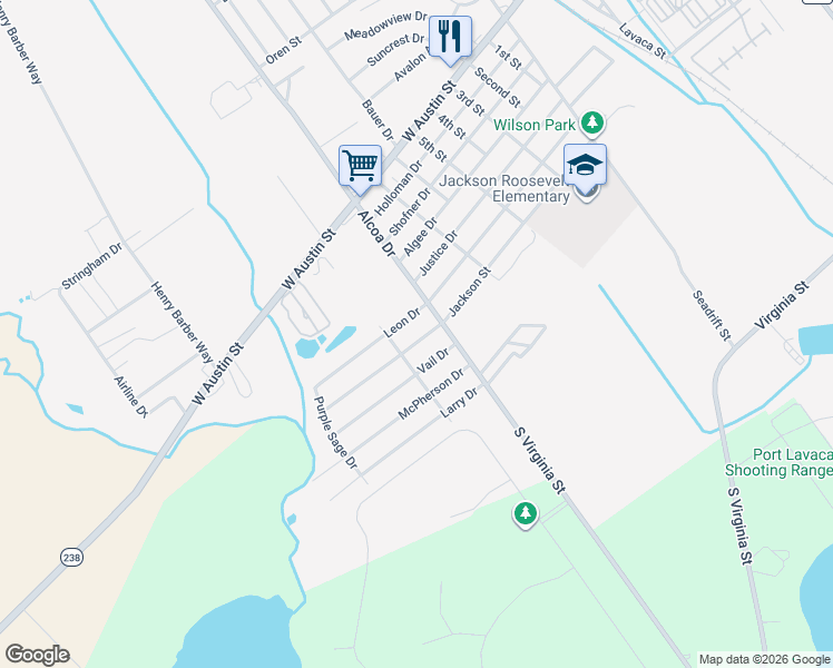 map of restaurants, bars, coffee shops, grocery stores, and more near 2103 Jackson Street in Port Lavaca