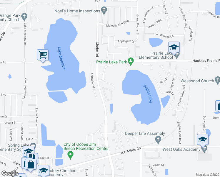 map of restaurants, bars, coffee shops, grocery stores, and more near 2227 Brancaster Circle in Ocoee