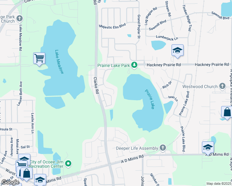 map of restaurants, bars, coffee shops, grocery stores, and more near 1701 Rushden Drive in Ocoee
