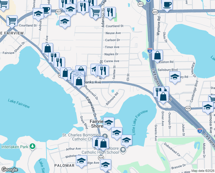 map of restaurants, bars, coffee shops, grocery stores, and more near 921 Sherrington Road in Orlando