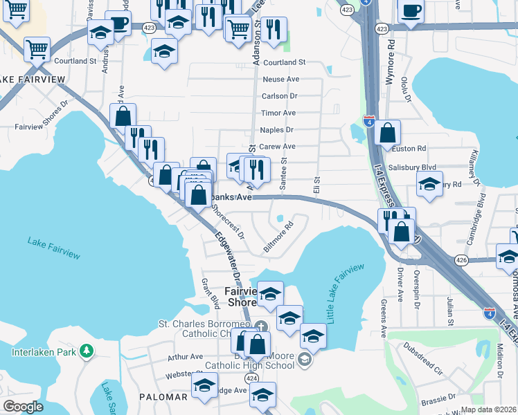 map of restaurants, bars, coffee shops, grocery stores, and more near 921 Sherrington Road in Orlando