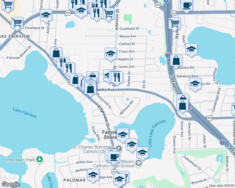 map of restaurants, bars, coffee shops, grocery stores, and more near 921 Sherrington Road in Orlando