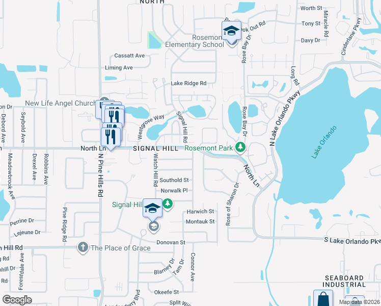 map of restaurants, bars, coffee shops, grocery stores, and more near in Orlando