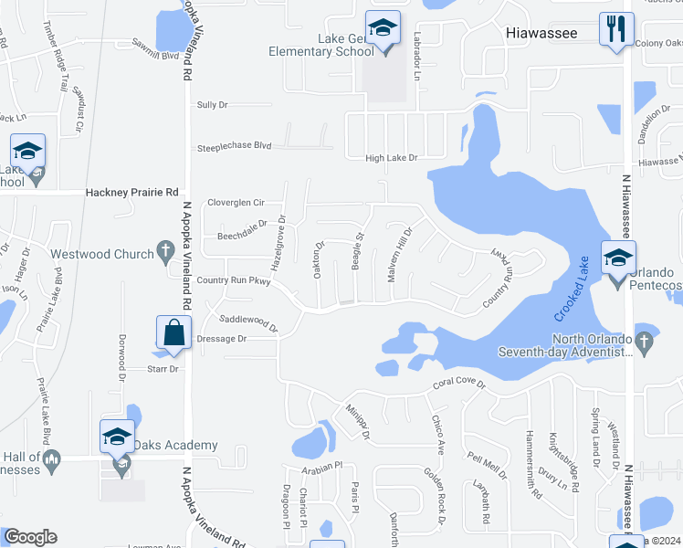 map of restaurants, bars, coffee shops, grocery stores, and more near 4433 Oakham Court in Orlando