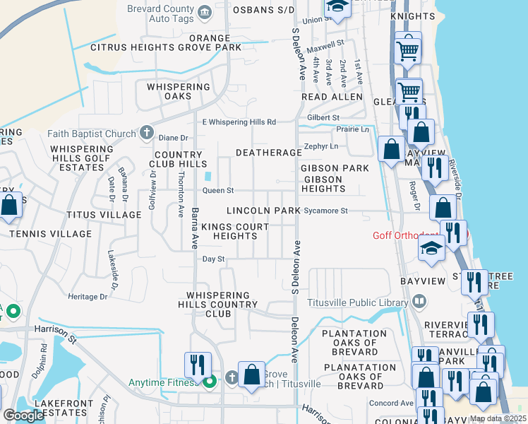 map of restaurants, bars, coffee shops, grocery stores, and more near 1600 Gayle Avenue in Titusville