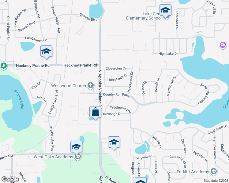 map of restaurants, bars, coffee shops, grocery stores, and more near 8051 Country Run Parkway in Orlando