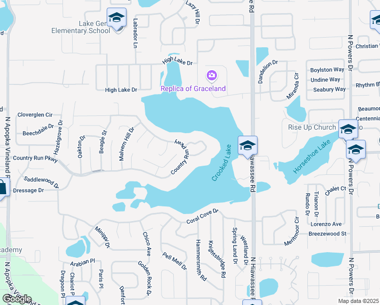 map of restaurants, bars, coffee shops, grocery stores, and more near 7460 Country Run Parkway in Orlando