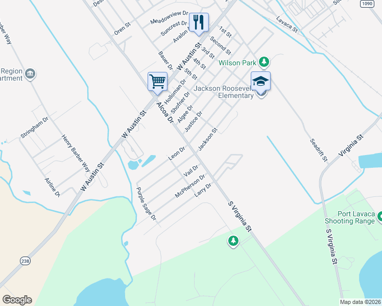 map of restaurants, bars, coffee shops, grocery stores, and more near 2103 Jackson Street in Port Lavaca