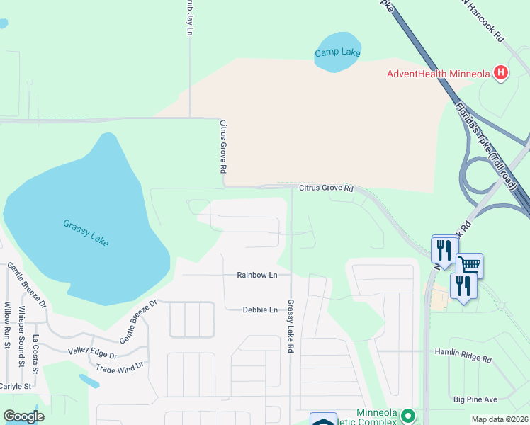 map of restaurants, bars, coffee shops, grocery stores, and more near 3428 Grassy Lake View Avenue in Minneola
